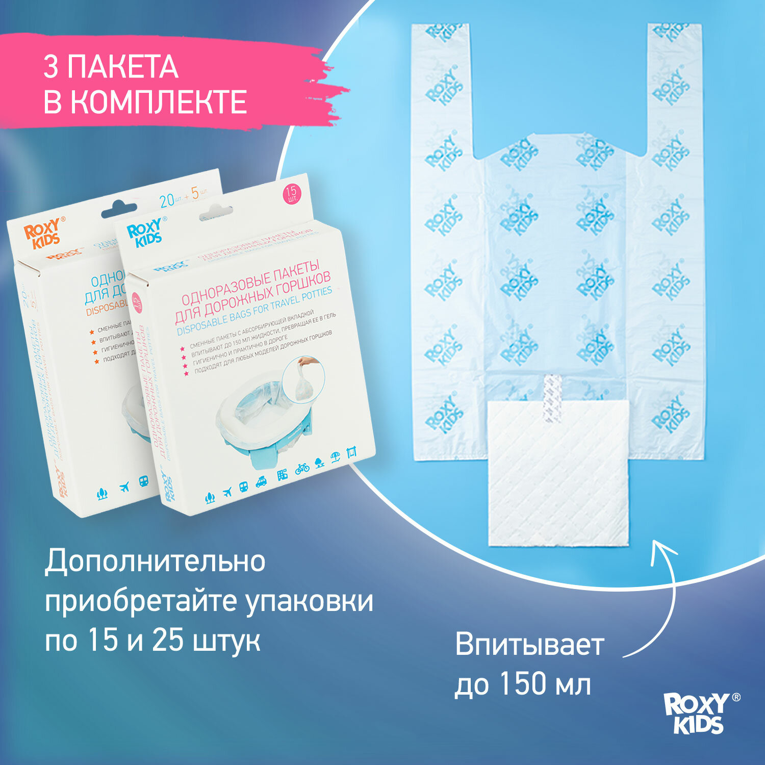 Горшок детский дорожный складной с многоразовой вкладкой HandyPotty 3 в 1 от ROXY-KIDS, цвет серый/серый