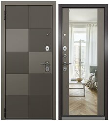 Дверь входная для квартиры Unicorn металлическая LOFT 860х2050, левая, антивандальное покрытие, три уплотнителя, замки 4-го и 2-го класса, зеркало