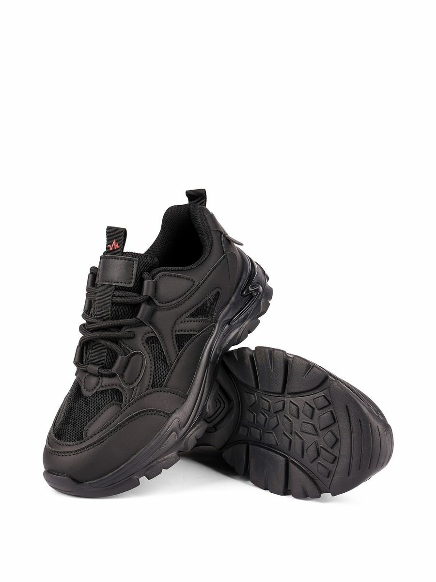 фото Черные летние и весенние детские кроссовки Pulse на толстой подошве текстильные на шнуровке