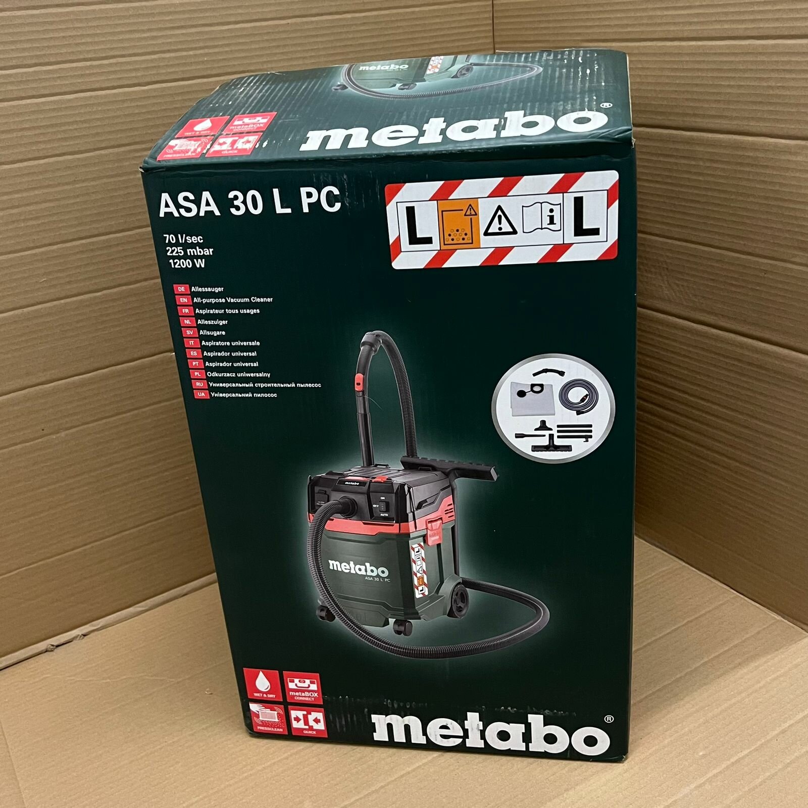 Metabo ASA 30 L PC (602086000) пылесос универсальный картонная коробка; С ручной очисткой фильтра