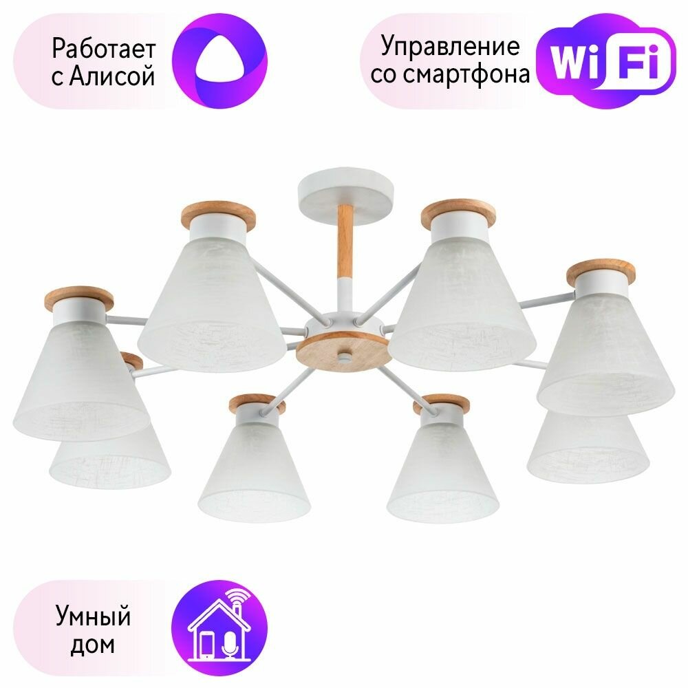 Потолочная люстра Arte Lamp Tyler с поддержкой Алиса A1031PL-8WH-A - фото №1