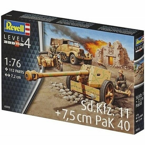 Сборная модель Revell 03252 3 тонный буксирный трактор, противотанковая пушка Pak 40 и мотоцикл R75