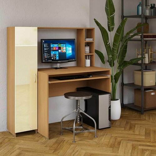 Компьютерный стол Робин 10 120х128х55 вишня оксфорд ваниль глянец 19628₽