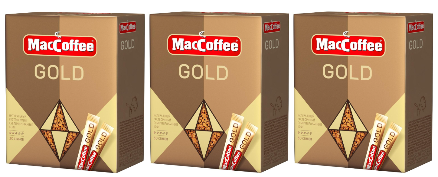 Кофе растворимый порционный MacCoffee Gold, сублимированный, 2 гр х 30 шт, 3 уп