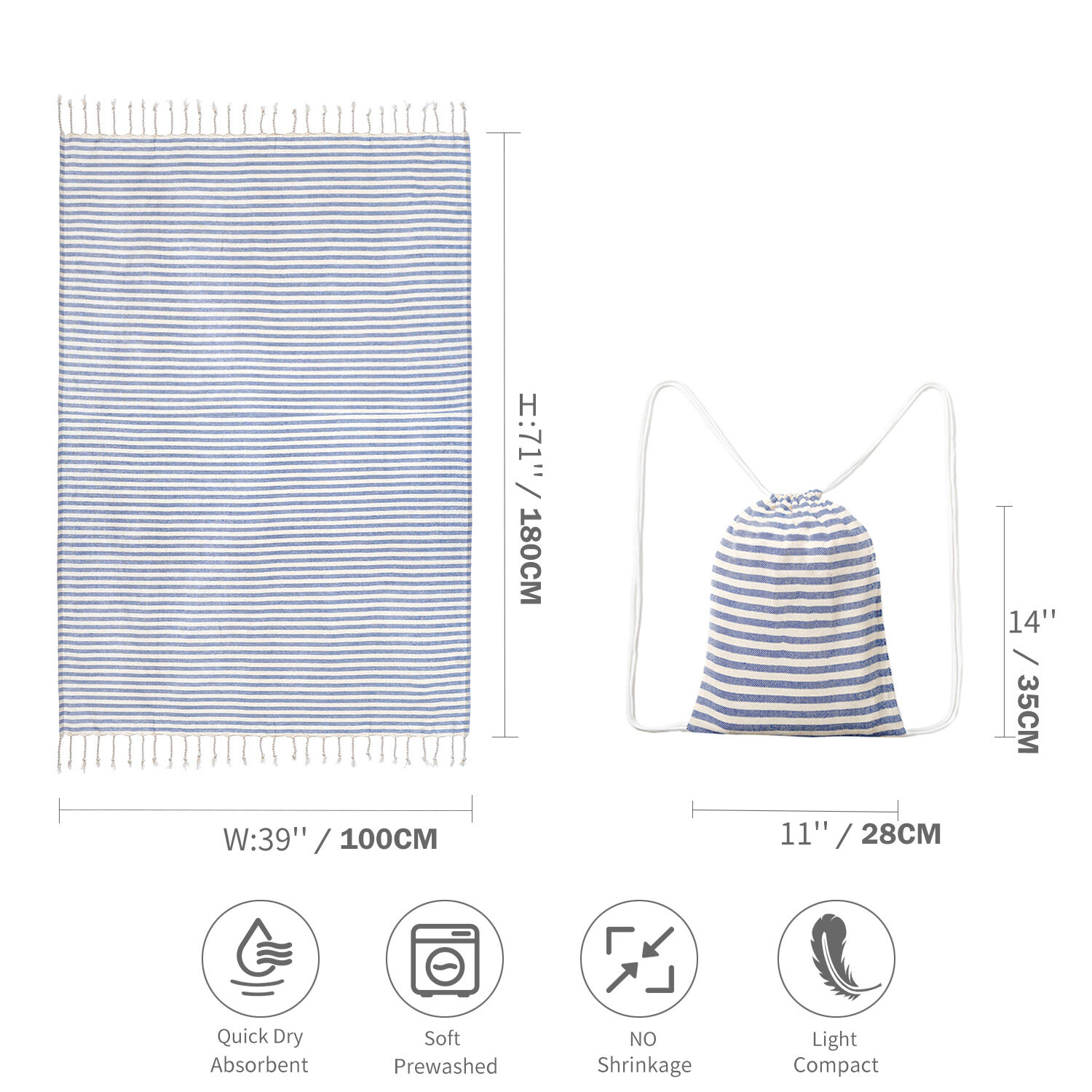 фото Полотенца, турецкие, пляжные, банные, хлопок, быстросохнущие, с вышитым логотипом, синие