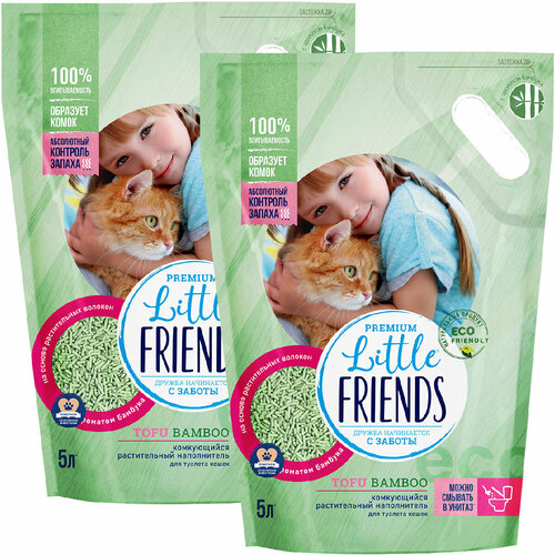 LITTLE FRIENDS TOFU BAMBOO наполнитель комкующийся растительный для туалета кошек с ароматом бамбука 5 + 5 л