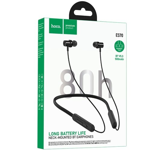 Bluetooth наушники вкладыши с микрофоном Hoco ES70 Armour Black с микрофоном, мобильная гарнитура, с дугой, черные — фото 1