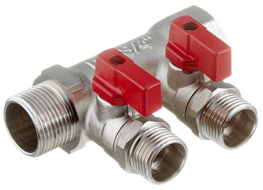 Коллектор VALTEC (VTc.580. N.0502) 3/4 ВР(г) х 2 выхода 1/2 НР(ш) х 3/4 НР(ш) с шаровыми кранами