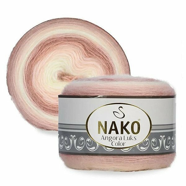 Пряжа Nako ANGORA LUKS COLOR 82358 роз/бел (4 мотка)