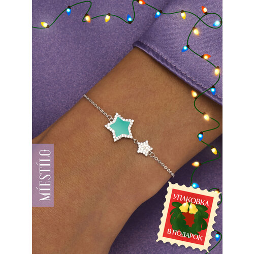 Браслет-цепочка MIESTILO серебро 925 проба родирование фианит эмаль длина 18 см серебряный 2181₽