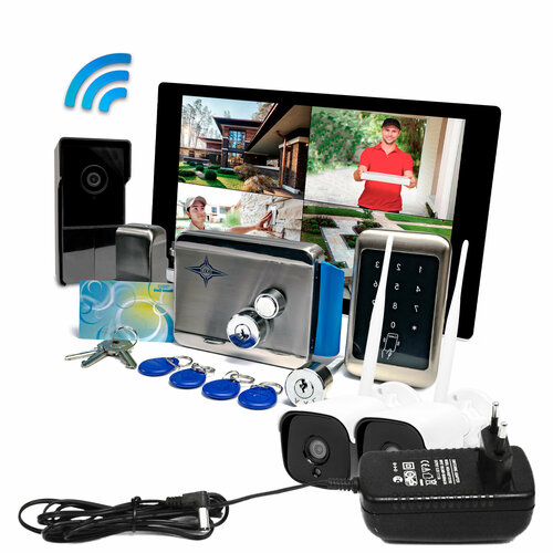 Wi-Fi видеодомофон TUYA с 2 камерами и замком - SkyNet 1000 (1+2+Titan): HD монитор 10 дюймов, вызывная панель, электромеханический замок и 2 камеры