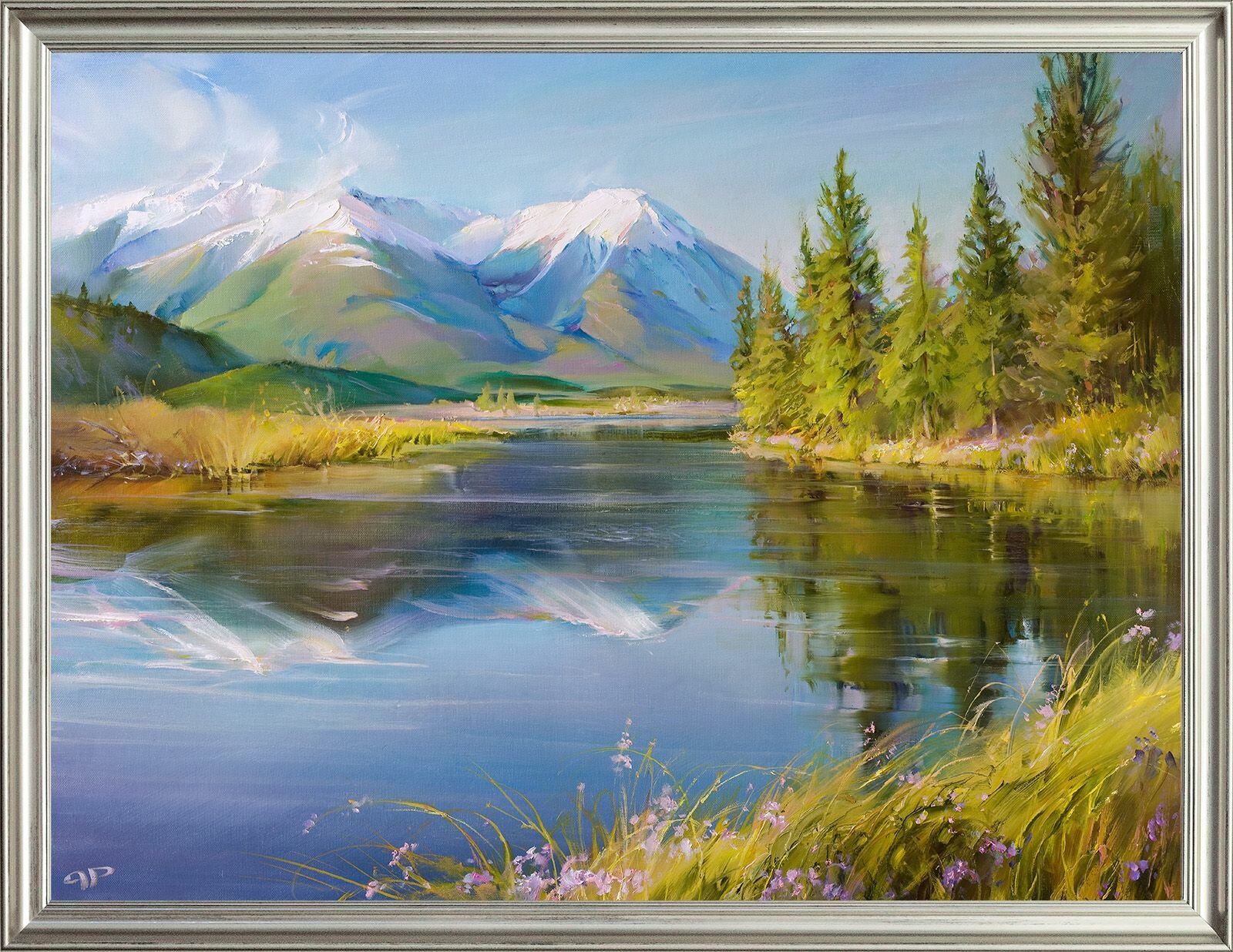 Картина на холсте, "Горный пейзаж", 80х60 см, художник - Романов Роман. Холст на деревянном подрамнике, оформлена в багет, Арт. РР-х30