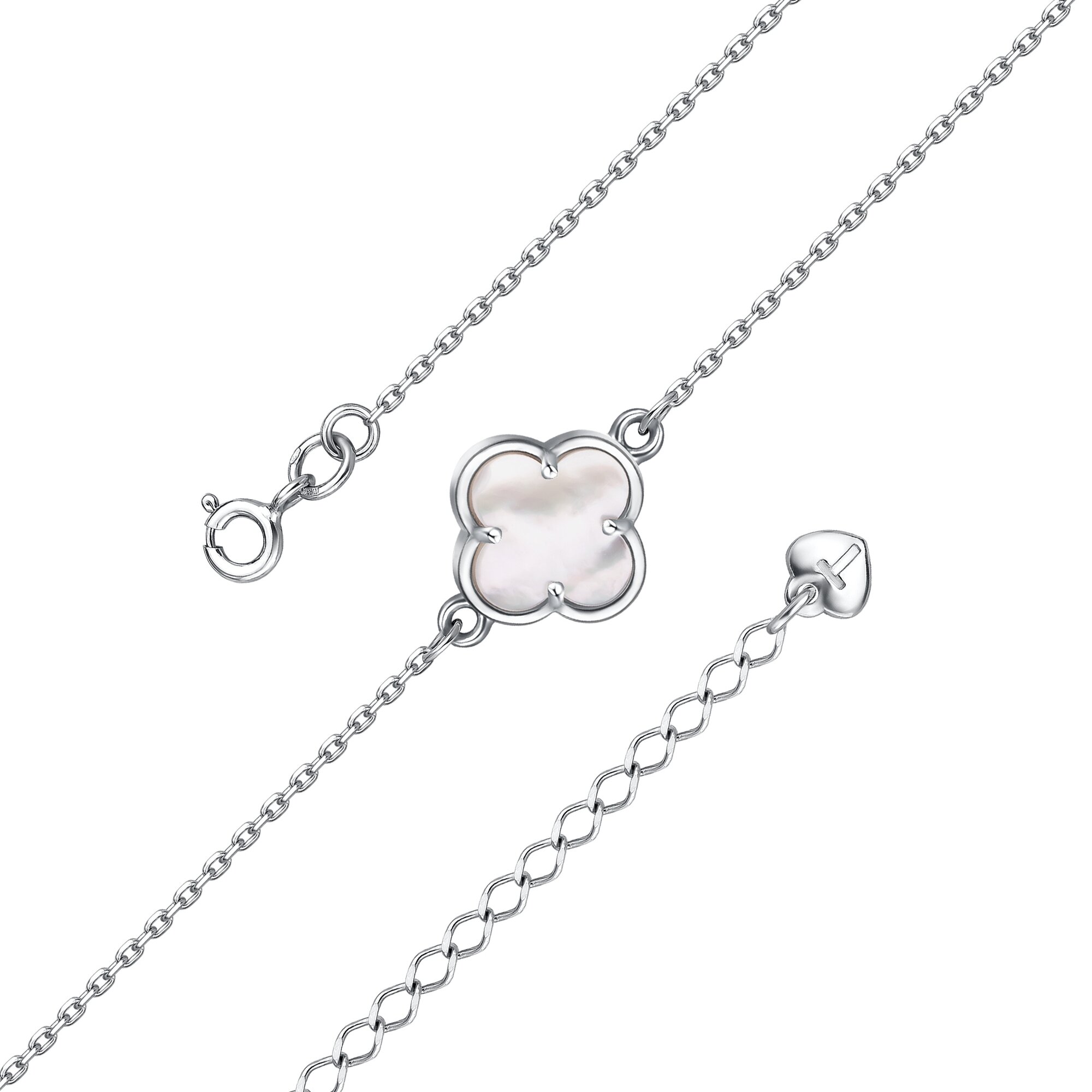 Браслет Diamant online, серебро, 925 проба, родирование, перламутр, длина 19 см., белый
