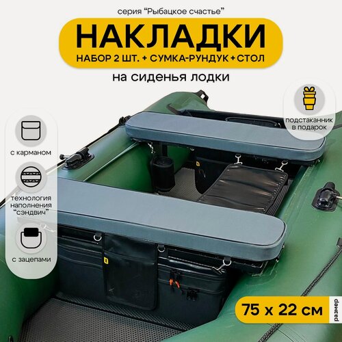 Изображение товара Мягкие накладки на сиденье для лодки ПВХ Рыбацкое счастье с сумкой-рундуком и столом
