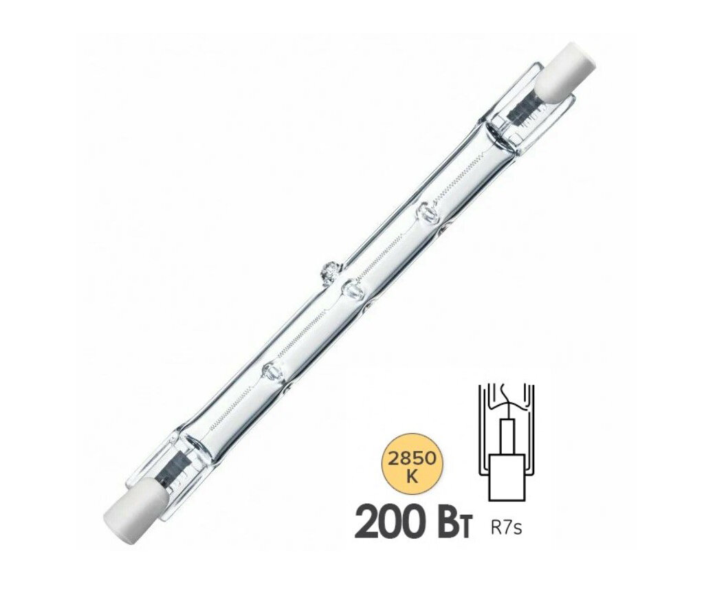 1шт/уп. Лампа Галогенная Линейная 200Вт 220-240V R7s LINE 3200Лм 3000К D-12mm L-78mm Диммируемая Свет Теплый белый BLV уп. 1шт