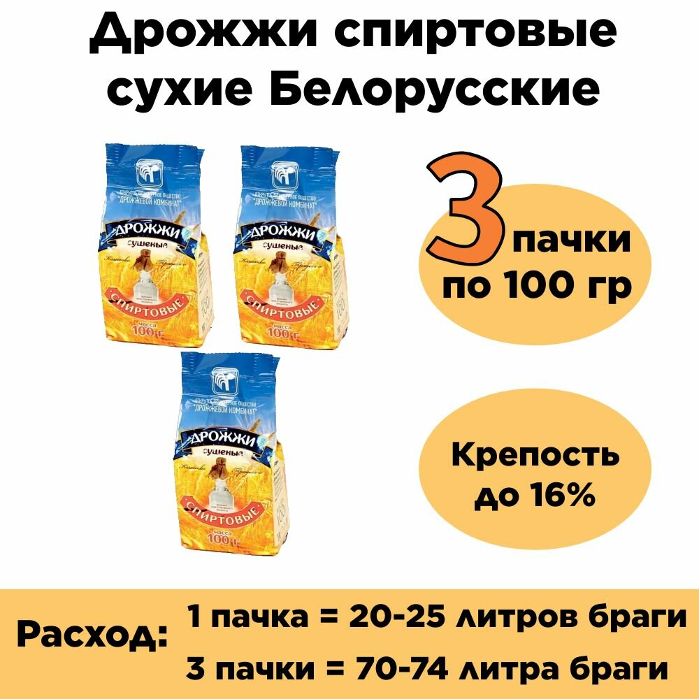 Спиртовые дрожжи белорусские Дрожжевой Комбинат сухие комплект 3 шт по 100г