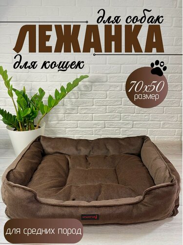 Изображение товара Лежанка для собак средних пород и крупных кошек 70х50х18 Мягкая, съемная подушка, высокие бортики, антивандальная ткань