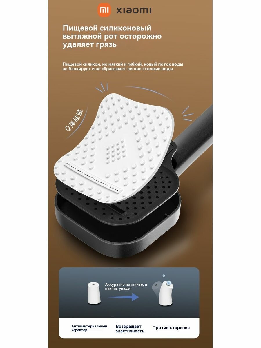 Изображение Душевая лейка Xiaomi, прямоугольная, глянцевая, 3 режима, черная, 1/4", 12 см