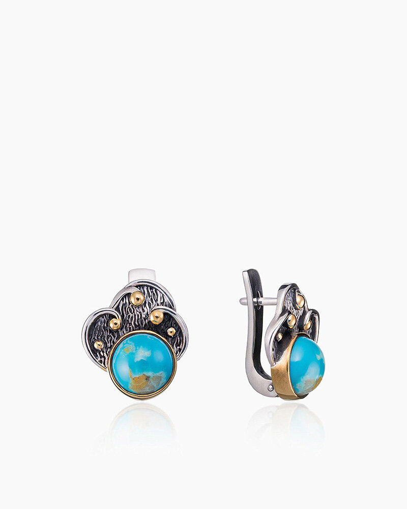 Серьги SARKISSIAN, серебро, 925 проба, золочение, чернение, бирюза, , бирюзовый