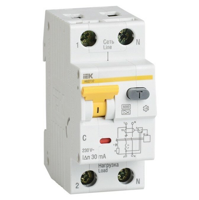 Дифференциальный автомат IEK АВДТ32 C 20А 1П+Н 30мА тип А 6кА ИЭК MAD22-5-020-C-30