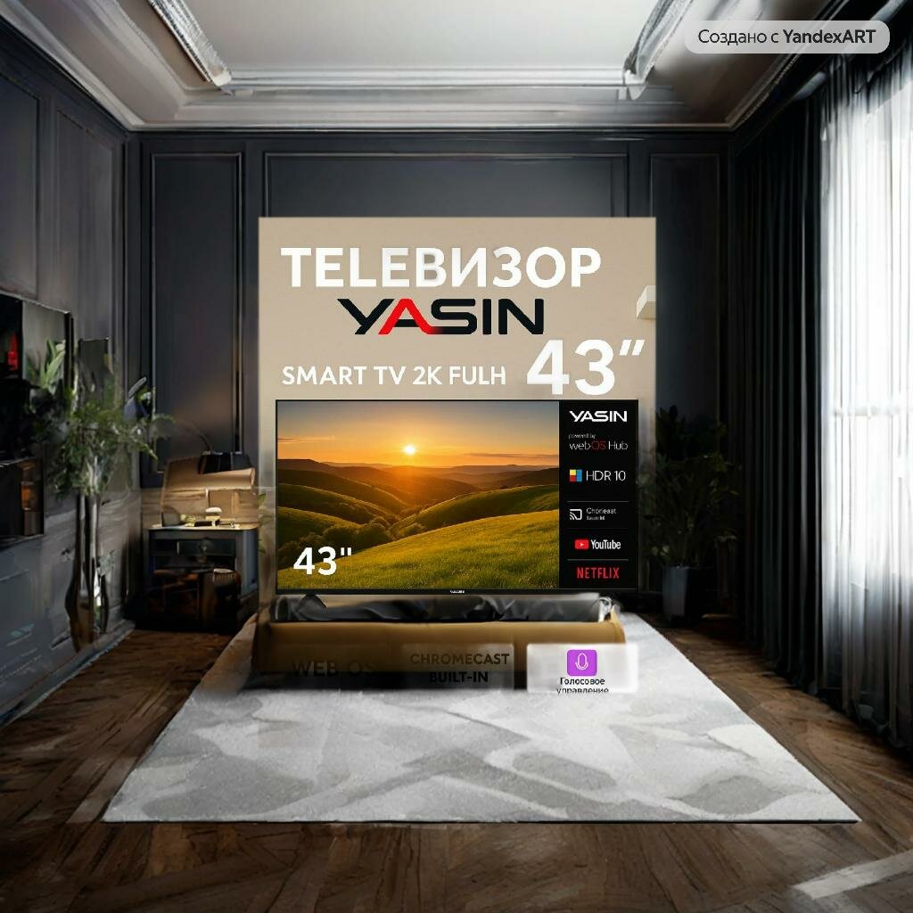 Телевизор YASIN "Full HD", диагональ 43", голосовое управление