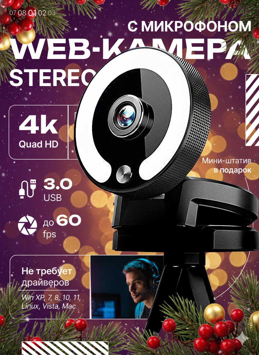 Веб-камера круглая с микрофоном