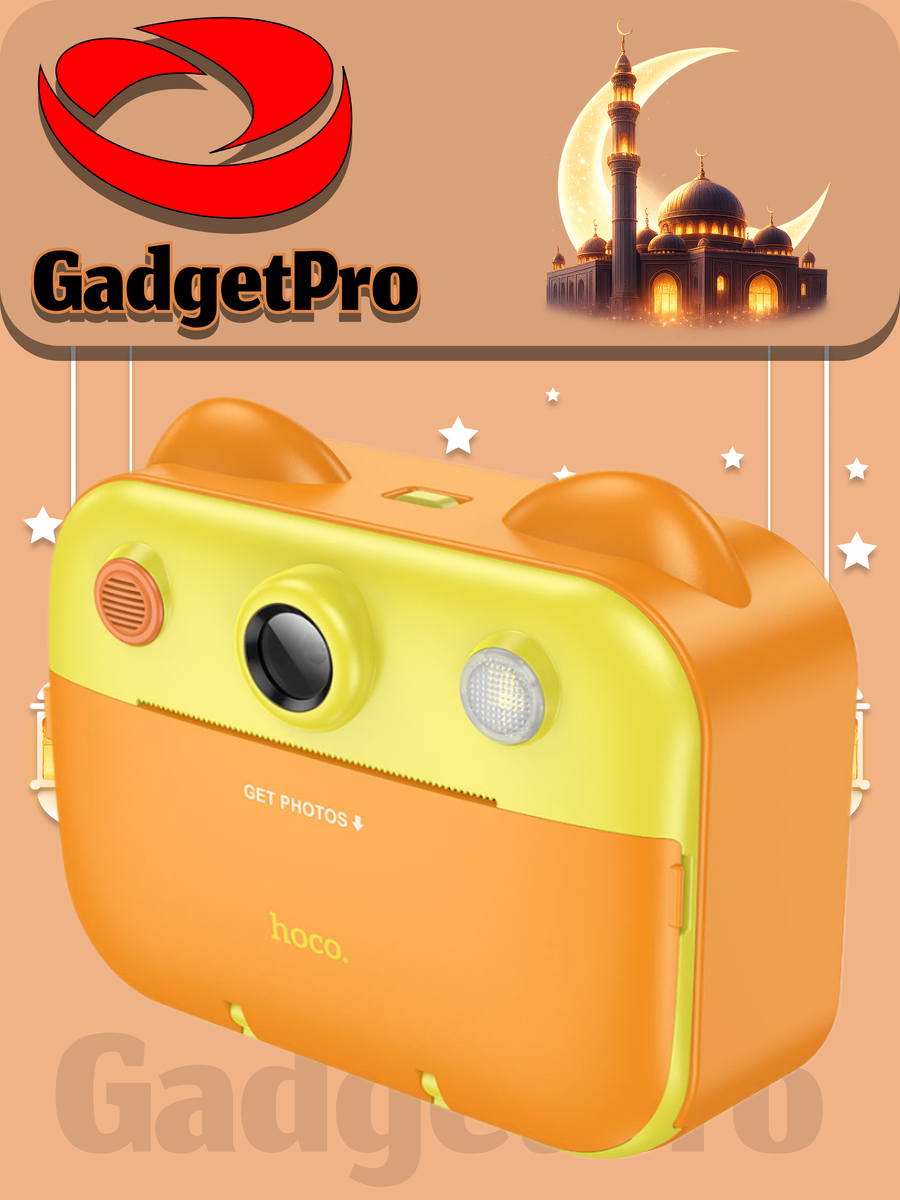 Детская фотокамера мгновенной печати Hoco DV204, 2.4", с бумагой и стикерами, жёлтый