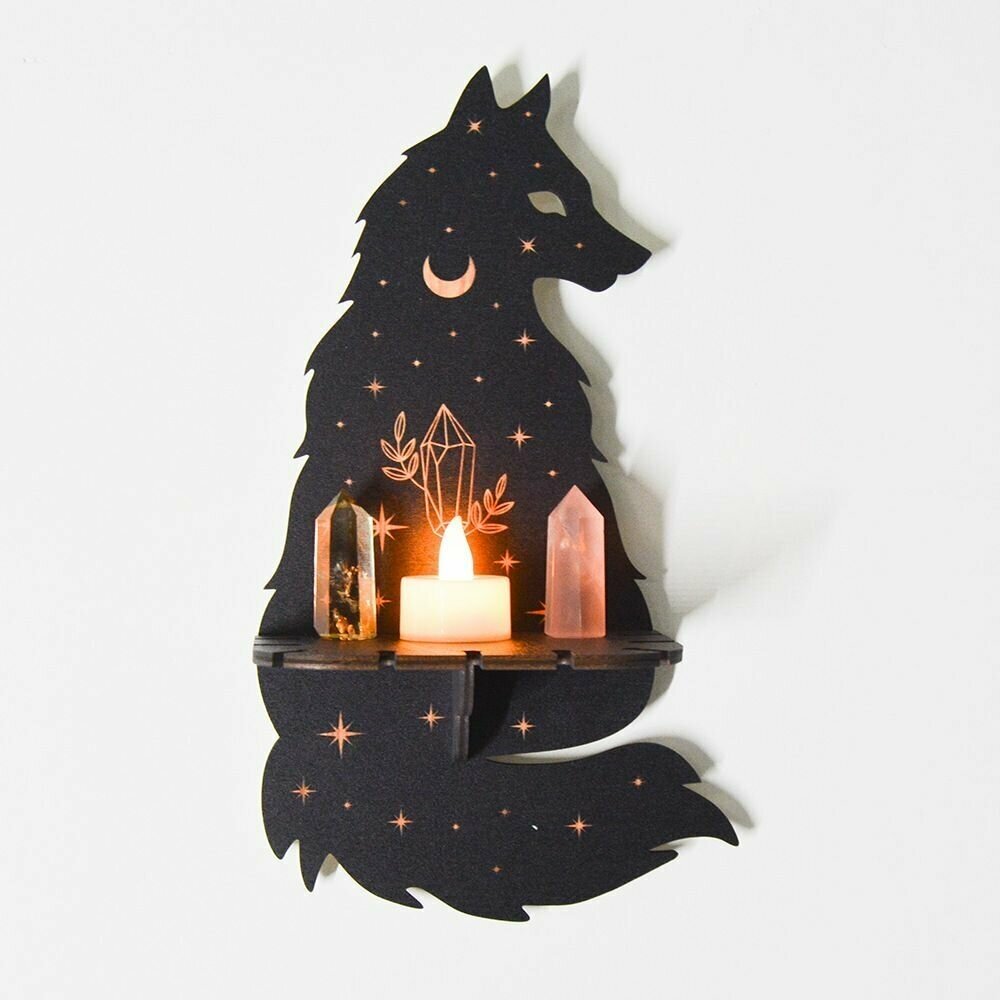 Полка декоративная интерьерная, подставка для свечей, держатель для украшений "Волк" - фотография № 5
