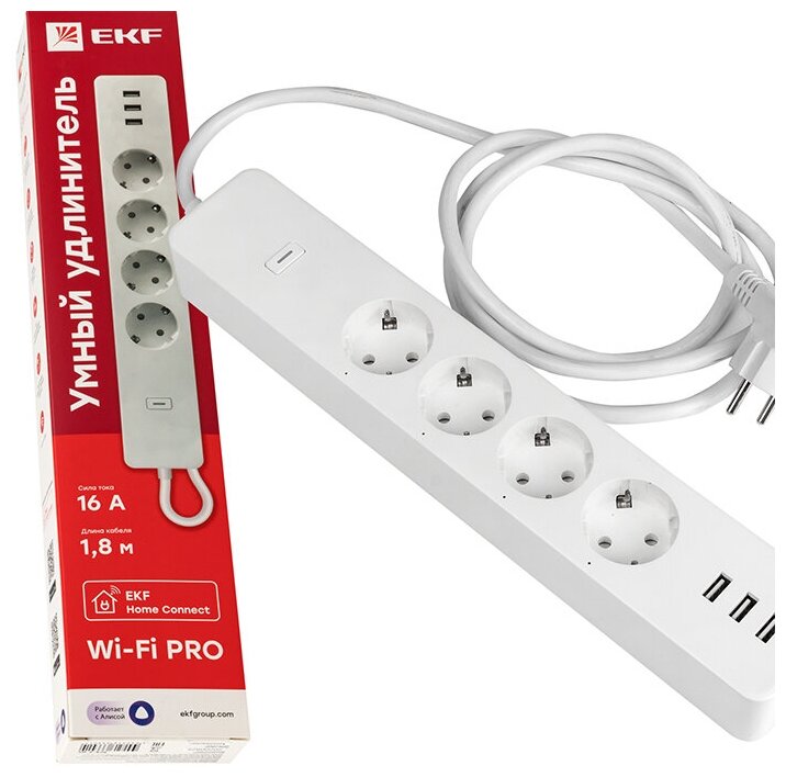 EKF PROxima Умный удлинитель Connect PRO Wi-Fi c USB