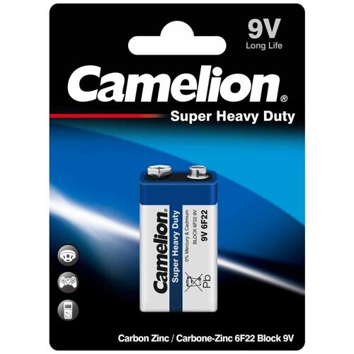 Элемент питания 6F22 9V Blue BL-1 (6F22-BP1B, батарейка,9В) Camelion батарейка солевая camelion super heavy duty крона 9v упаковка 1 шт 6f22 sp1g camelion арт 6f22 sp1g