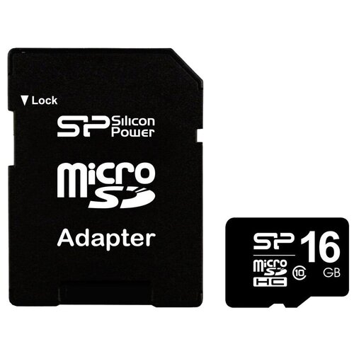 Карта памяти Silicon Power microSDHC 16 ГБ Class 10, V10, A1, R/W 40/10 МБ/с, адаптер на SD, 1 шт., черный карта памяти silicon power microsd hc 32gb class 10 адаптер sd