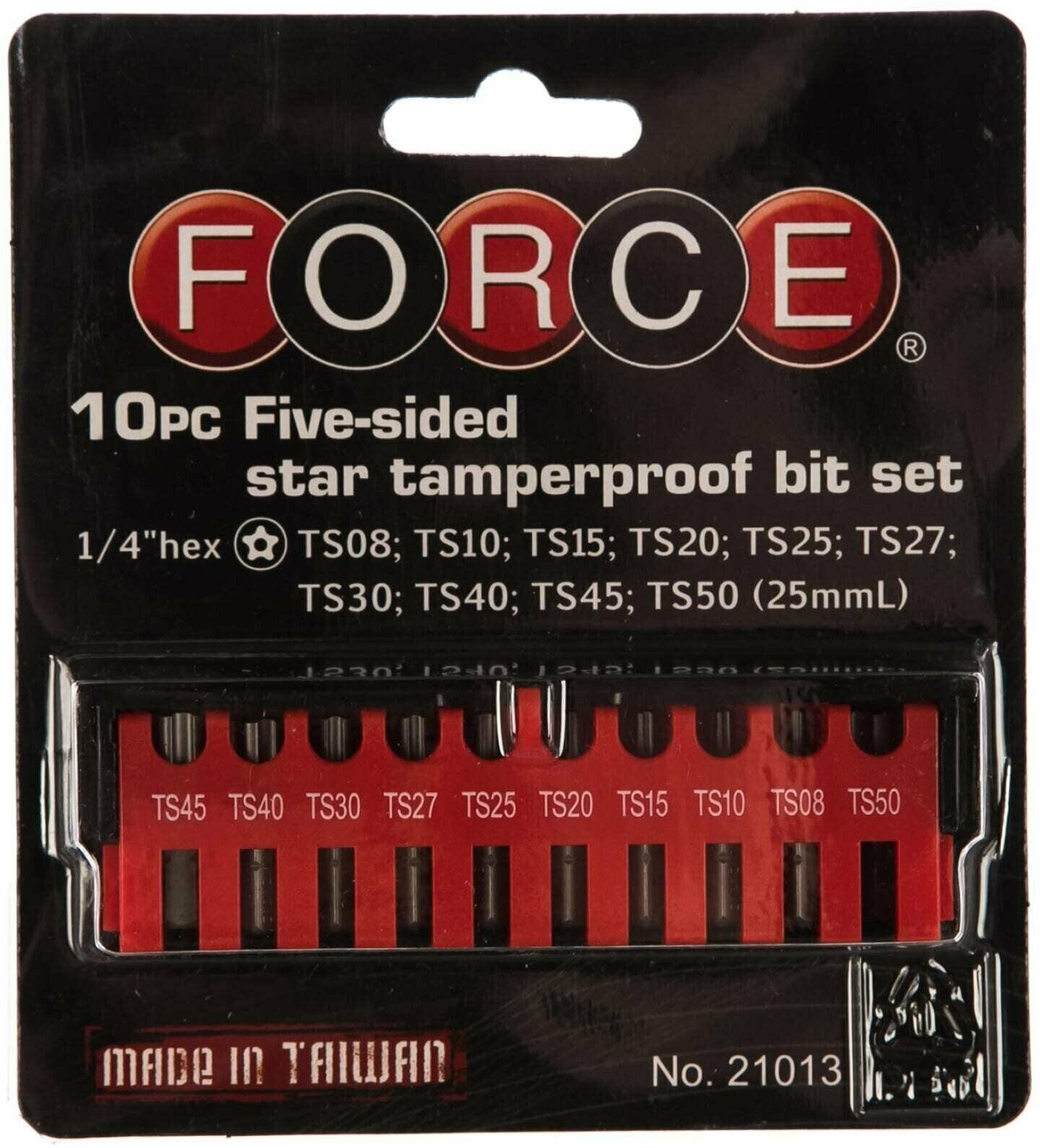Набор бит 5-лучевая звезда с отверстием 10 предметов torx TS FORCE 21013