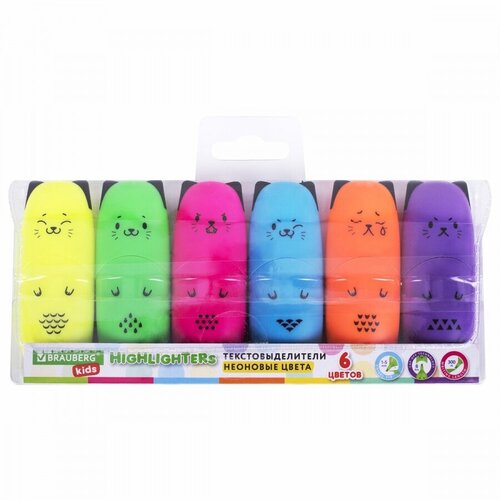 Набор маркеров-текстовыделителей Brauberg Kids Cute Cats Neon (1-5мм, 6 цветов, мини) 6шт, 12 уп. (152435)