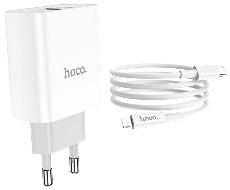 Сетевое зарядное устройство Hoco C80A Rapido + кабель USB Type-C - Lightning 18 Вт