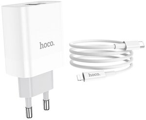 Сетевое зарядное устройство Hoco C80A Rapido + кабель lightning PD, 20 Вт, white