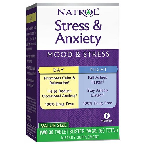 Natrol Stress and Anxiety День и Ночь таб., 110 г, 60 шт.