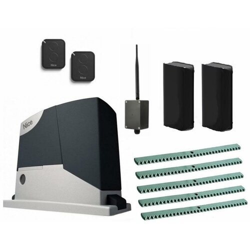 Автоматика для откатных ворот NICE RD400KCEKIT-F5-BT, комплект: привод, фотоэлементы, 2 пульта, Bluetooth-модуль, 5 реек