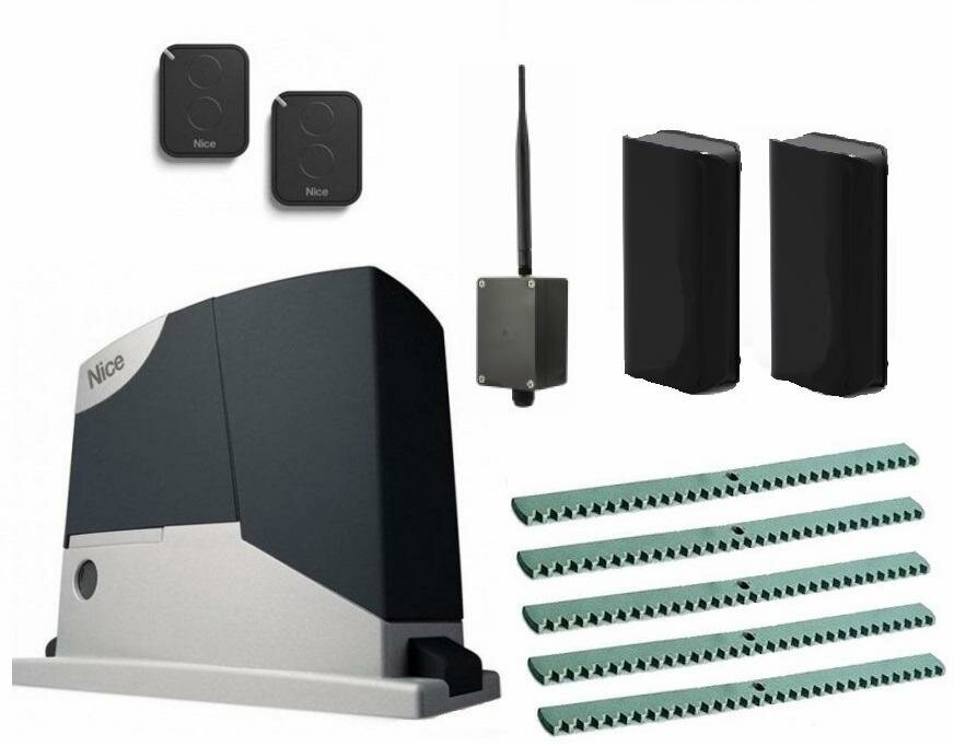 Автоматика для откатных ворот NICE RD400KCEKIT-F5-BT комплект: привод фотоэлементы 2 пульта Bluetooth-модуль 5 реек