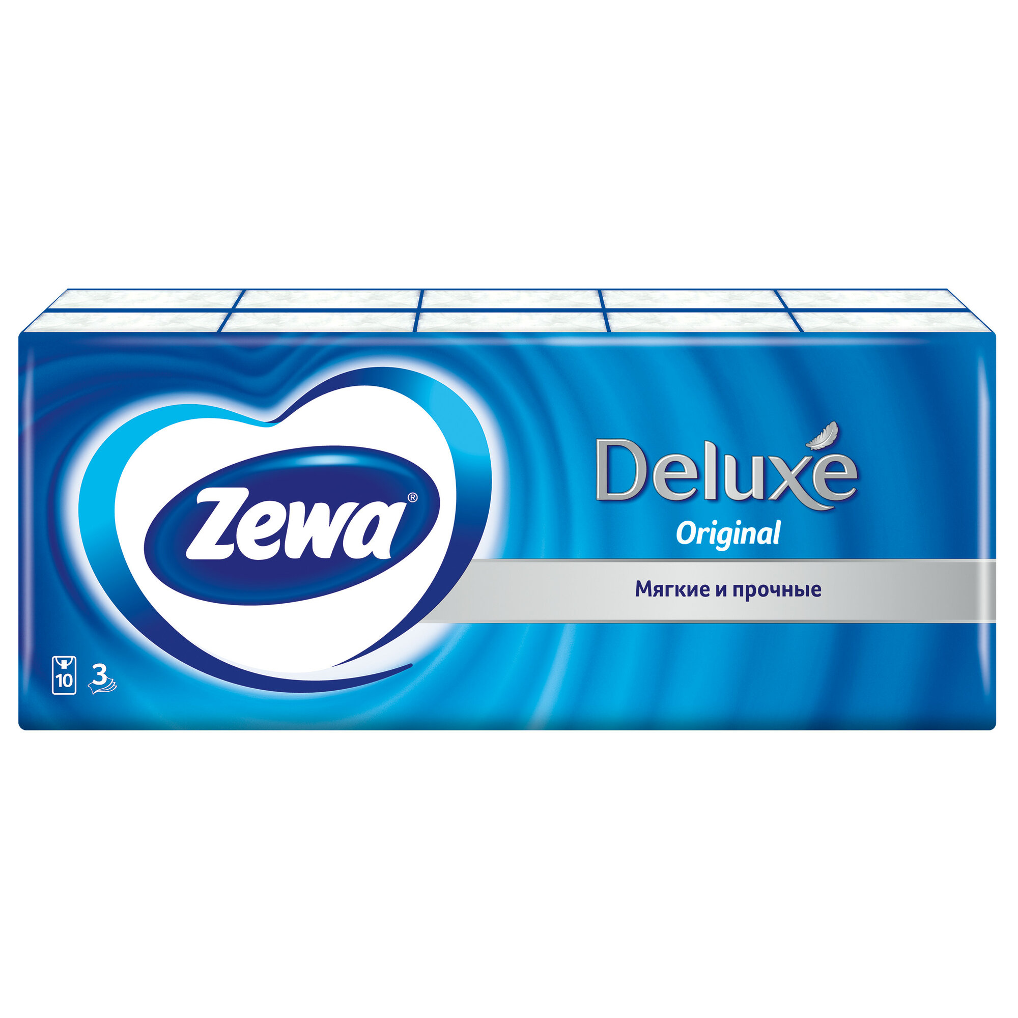 Платочки бумажные носовые Zewa Deluxe, 3 слоя, 10 шт. Х 10