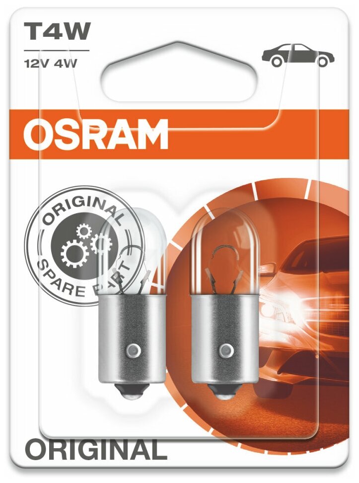 Лампа автомобильная накаливания OSRAM Original 3893-02B T4W 12V 4W BA9s