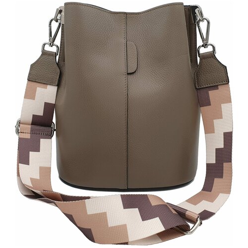 фото Сумка женская кросс-боди attraversiamo piacenza, натуральная кожа светло-коричневая, текстильный ремень, маленькая