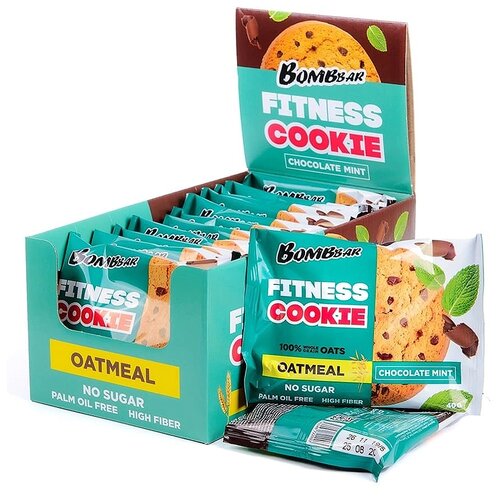 Овсяное печенье Fitness Cookie, упаковка 12шт по 40г (шоколад-мята) хлопья овсяные сташевское без глютена 275 г