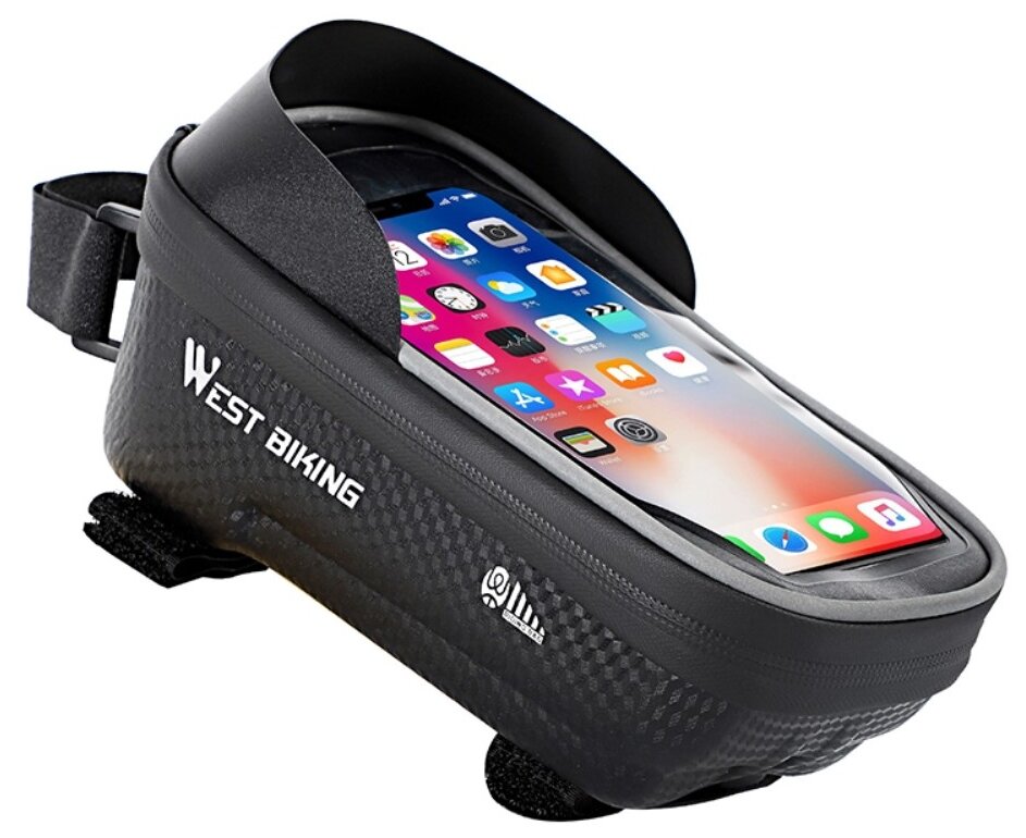 Велосипедная водонепроницаемая сумка для телефона West Biking с креплением на раму, с доступом к сенсорному экрану до 6,5 дюймов, черная