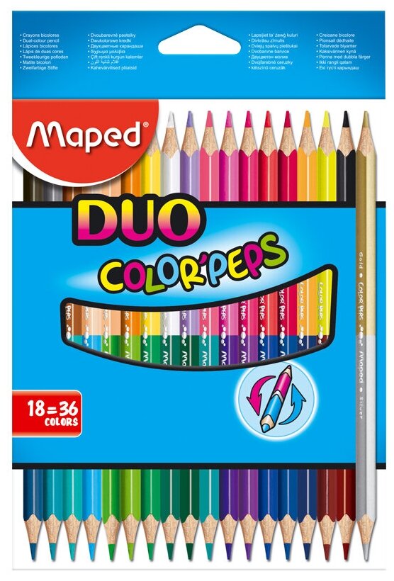 Карандаши цветные Maped Color`Peps 829601 трехгранные липа 18цв. 2-х сторонние карт.кор. 829601