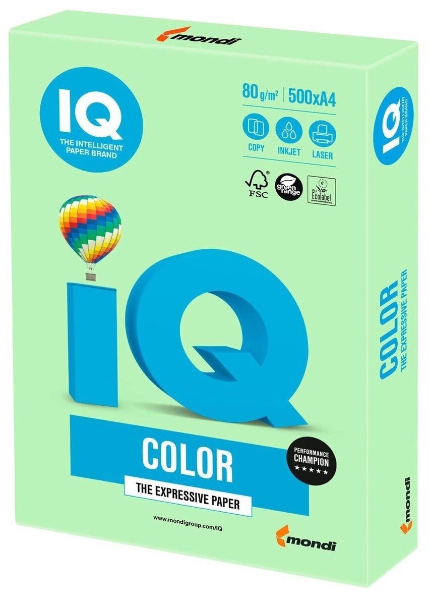 Бумага IQ "Color pale" А4, 80г/м2, 500л. (зеленый)