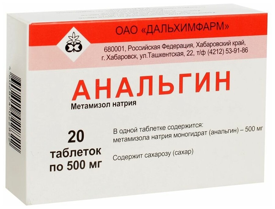 Анальгин таб., 500 мг, 20 шт.