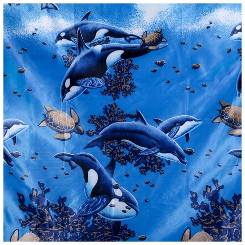 фото Штора для ванной комнаты "киты и черепахи", 180x160 см, полиэстер доляна