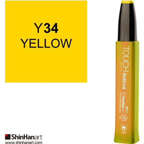 Художественный маркер TOUCH Заправка для спирт. маркеров TOUCH ShinHan Art, 20мл, желтый художественный маркер touch заправка для спирт маркеров touch shinhan art 20мл сиреневый бледный