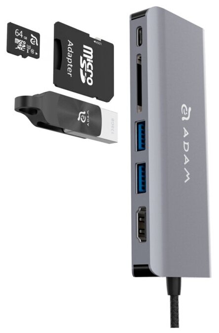 Адаптер Adam Elements CASA Hub (A01SL) USB-C - 2 USB 3.1, HDMI, SD Card, Ethernet серебристый