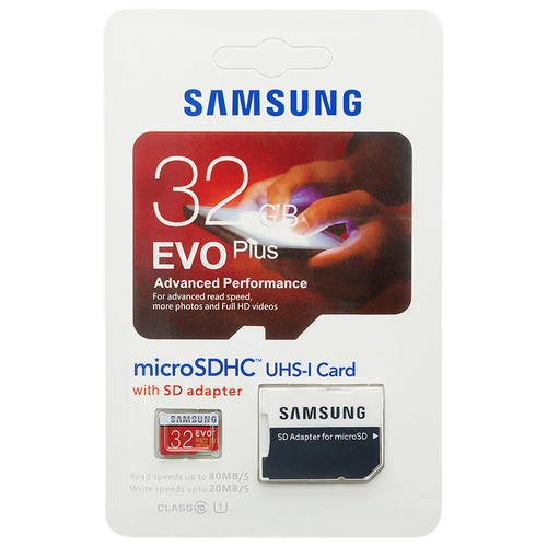Карта памяти Samsung microSD EVO Plus 80MB/S 32GB + SD adapter